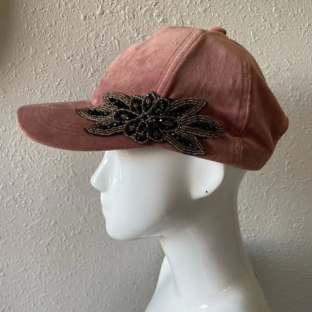 Mauve Velour Beaded Adjustable Hat